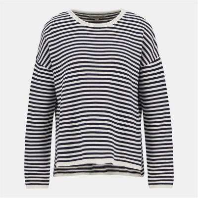 пуловер,дамски,плетени,дрехи,barbour,women's,crew,neck,jumper,navy,stripe
