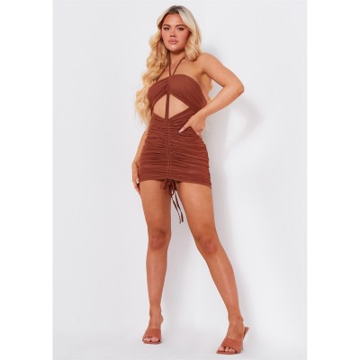рокля,дамски,поли,и,рокли,missy,empire,ruched,mesh,dress,chocolate