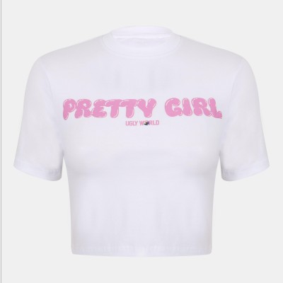 бебешка,фланелка,с,къс,ръкав,дамски,топове,pretty,boy,ugly,world,women,s,cotton,short,sleeve,slim,fit,baby,tee,white,pink