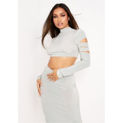 къса,блуза,дамски,топове,missy,empire,out,crop,top,sage