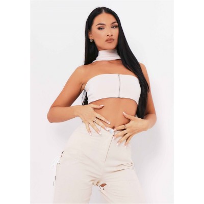 горнище,с,цип,дамски,топове,missy,empire,knit,zip,bandeau,crop,top,sand