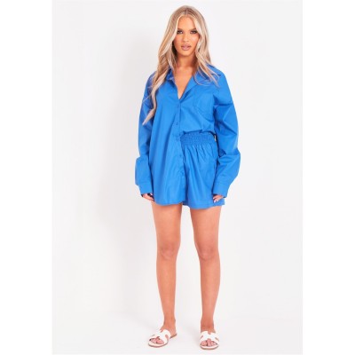 къси,панталони,дамски,къси,панталони,missy,empire,oversized,high,waisted,runner,shorts,cobalt