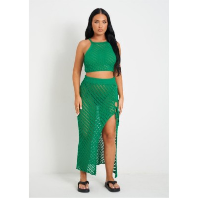 пола,дамски,топове,missy,empire,knit,beach,crop,top,and,midi,skirt,set,green