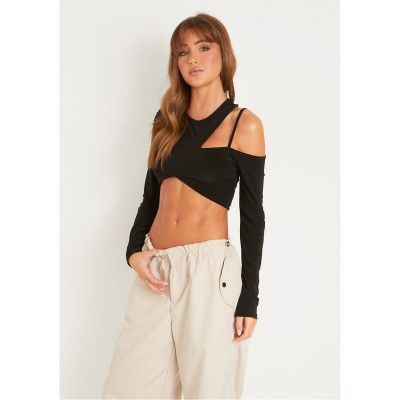 къса,блуза,дамски,топове,missy,empire,out,asymmetric,slinky,crop,top,black