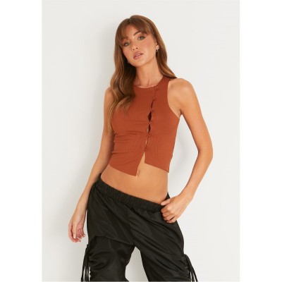 къса,блуза,дамски,топове,missy,empire,button,front,asymmetric,crop,top,rust