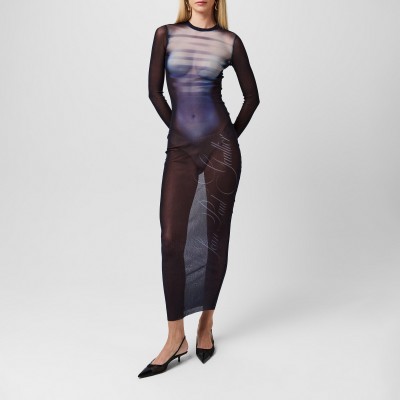 рокля,дамски,поли,и,рокли,jean,paul,gaultier,long,sleeve,mesh,maxi,dress,navy