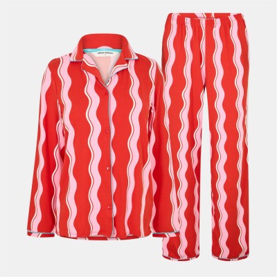 пижама,дамски,пижами,urban,threads,women's,long,sleeve,pyjama,set,pink,squiggles
