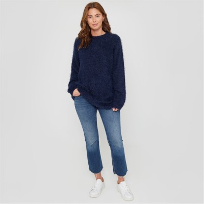 пуловер,дамски,плетени,дрехи,be,you,women's,beyou,fluffy,crew,neck,jumper,navy