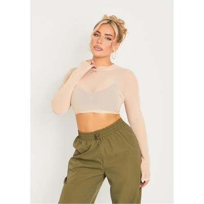 къса,блуза,дамски,топове,missy,empire,long,sleeve,crop,top,stone