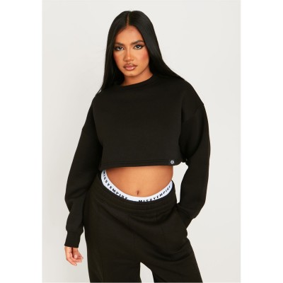 блуза,дамски,блузи,missy,empire,tab,detail,cropped,sweatshirt,black