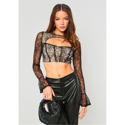 фланелка,с,дълъг,ръкав,дамски,топове,missy,empire,long,sleeve,top,with,cut,out,black