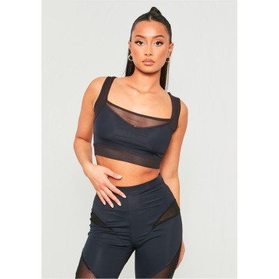 къса,блуза,дамски,топове,дамски,облекла,размер,missy,empire,crop,top,with,mesh,panels,black