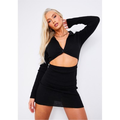 рокля,дамски,поли,и,рокли,missy,empire,cut,out,knit,mini,dress,with,connected,buttons,black