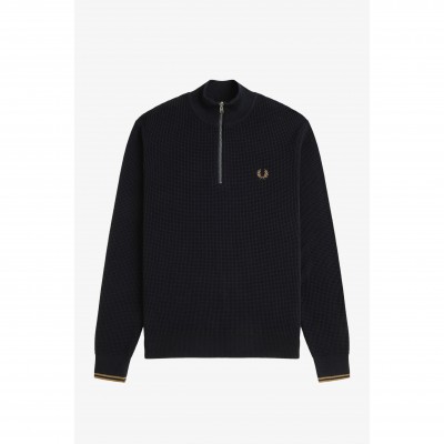 пуловер,мъжки,пуловери,мъжки,тениски,fred,perry,waffle,stitch,half,zip,jumper,black,102