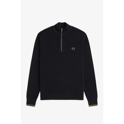 пуловер,мъжки,пуловери,мъжки,тениски,fred,perry,waffle,stitch,half,zip,jumper,black,102