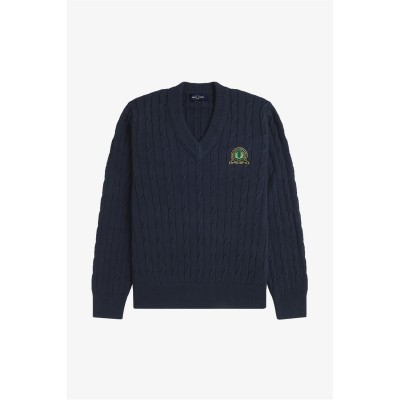 пуловер,мъжки,пуловери,fred,perry,men's,badge,laurel,wreath,knitted,crew,neck,jumper,navy,608