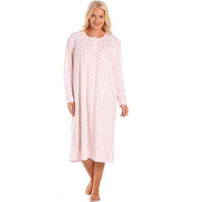 дамски,пижами,camille,sleeve,polka,dot,soft,fleece,nightdress,pink,polka,dot