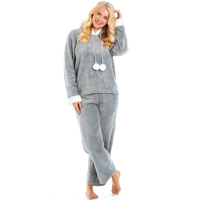пижама,дамски,пижами,camille,supersoft,fleece,hooded,pyjama,set,grey