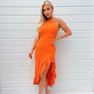 рокля,дамски,поли,и,рокли,ax,paris,blood,orange,racer,neck,high,low,frill,hem,midi,dress,blood,orange