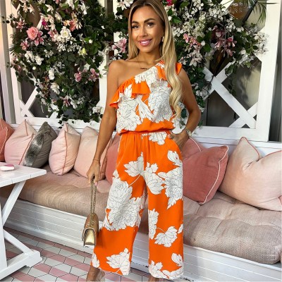 дамски,летни,гащеризони,ax,paris,blood,orange,floral,print,one,shoulder,jumpsuit,blood,orange