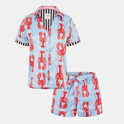 пижама,дамски,пижами,chelsea,peers,print,short,sleeve,pyjama,set,blue,lobster