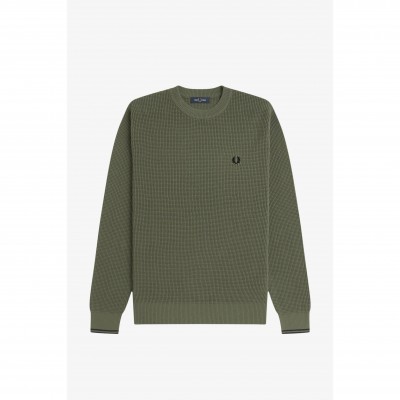 fred,perry,men,s,waffle,cotton,crew,neck,jumper,wrthgrn,x21