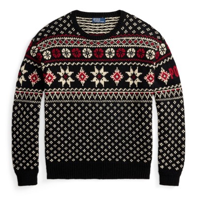 пуловер,мъжки,пуловери,polo,ralph,lauren,men,s,fairisle,cashmere,crew,neck,jumper,black,combo