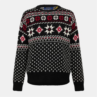 пуловер,мъжки,пуловери,polo,ralph,lauren,men's,fairisle,cashmere,crew,neck,jumper,black,combo