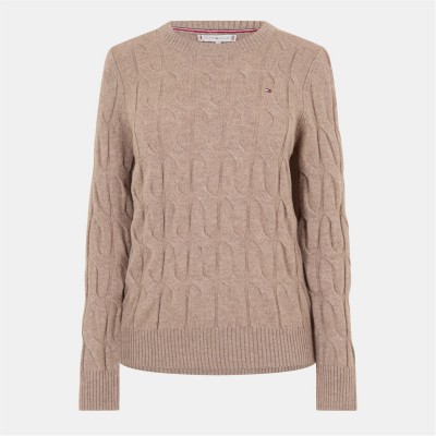пуловер,дамски,плетени,дрехи,tommy,hilfiger,women's,cable,knit,jumper,heathered,taupe