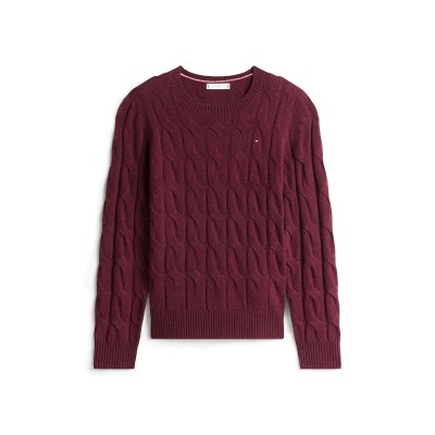 пуловер,дамски,плетени,дрехи,tommy,hilfiger,women's,cable,knit,jumper,deep,burgundy