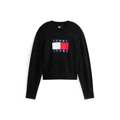 дамски,плетени,дрехи,tommy,jeans,tj,lg,flag,knit,ld54,black,htr