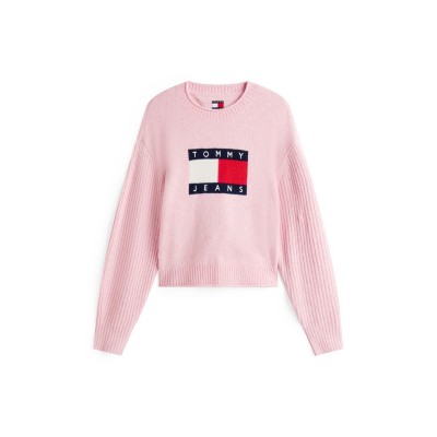 дамски,плетени,дрехи,tommy,jeans,tj,lg,flag,knit,ld54,mystic,pink,htr