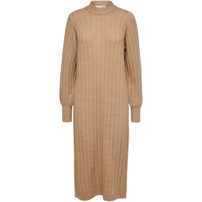 рокля,дамски,плетени,дрехи,selected,femme,curved,ribbed,knitted,dress,warm,taupe