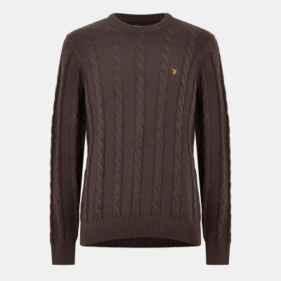 пуловер,мъжки,пуловери,farah,men,s,mendon,cable,crew,neck,jumper,farah,choc