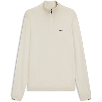 пуловер,мъжки,пуловери,boss,quarter,zip,jumper,open,white,131