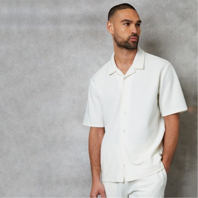 риза,с,къс,ръкав,threadbare,embley,textured,revere,collar,short,sleeve,shirt,ecru