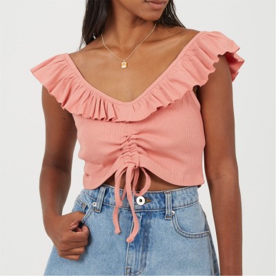 дамски,потник,дамски,топове,дамски,потници,brave,soul,womens,frill,vest,with,gathered,front,salmon