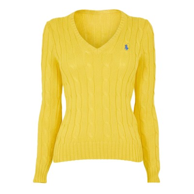 дамски,пуловер,дамски,плетени,дрехи,polo,ralph,lauren,women,s,cable,knit,v,neck,jumper,trainer,yellow