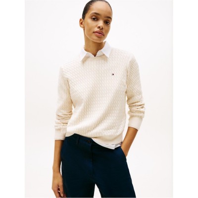 дамски,пуловер,дамски,плетени,дрехи,tommy,hilfiger,womens,cable,knit,jumper,heather,ivory
