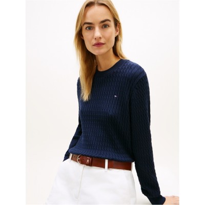дамски,пуловер,дамски,плетени,дрехи,tommy,hilfiger,womens,cable,knit,jumper,dark,night,navy