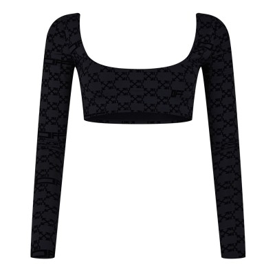 къса,блуза,дамски,топове,off,white,monogram,long,sleeve,crop,top,black,black