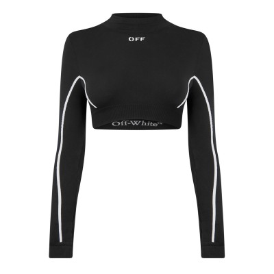 къса,блуза,дамски,топове,off,white,women's,long,sleeve,seamless,logo,crop,top,black