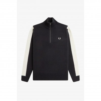 пуловер,мъжки,пуловери,fred,perry,men,s,knitted,half,zip,crew,neck,jumper,black,102