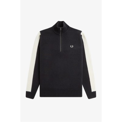 пуловер,мъжки,пуловери,fred,perry,men's,knitted,half,zip,crew,neck,jumper,black,102