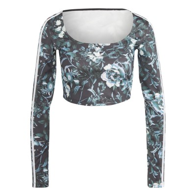 къса,блуза,дамски,топове,adidas,originals,women's,floral,long,sleeve,cropped,crop,top,black