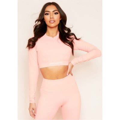 къса,блуза,дамски,топове,missy,empire,empire,long,sleeve,gym,crop,top,peach