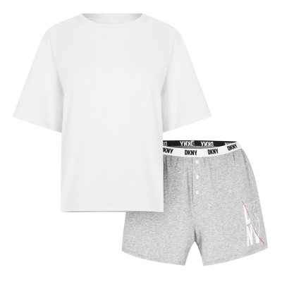 dkny,short,sleeve,top,and,boxer,set,white,grey