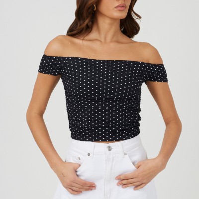 дамска,фланелка,brave,soul,bs,womens,polka,dot,bardot,neck,jersey,top,black,white