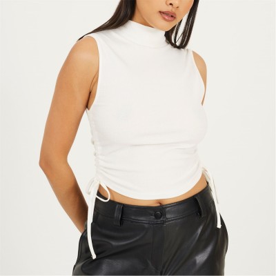 дамски,ризи,дамски,топове,brave,soul,womens,sleeveless,high,neck,top,with,drawstring,side,detail.,white