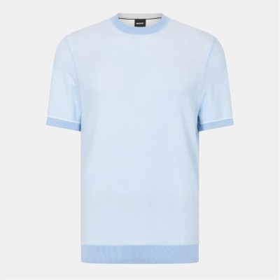 плетена,блуза,мъжки,пуловери,мъжки,тениски,boss,men's,cotton,knitted,top,lt,pas,blue,450